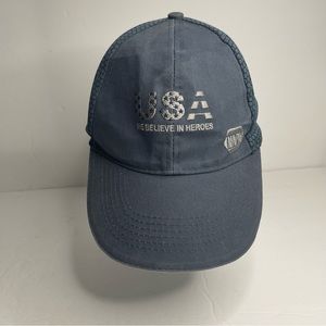 NAPA USA WE BELIEVE IN HEROES Trucker Hat Grey Mesh Hook Loop Adjustable Back